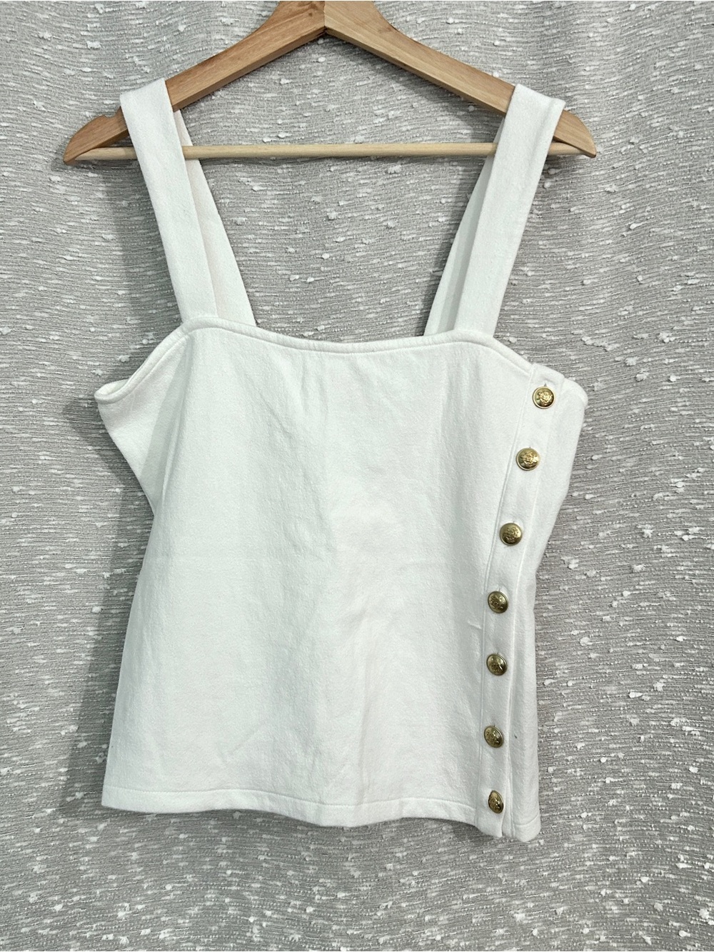 J. Crew White Button-Accent Square Neck Tank
